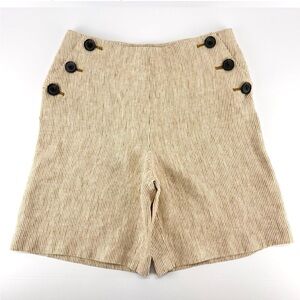 BODEN 100% Linen Oxford Stripe Sailor Shorts High Waist Size 8 Tan White